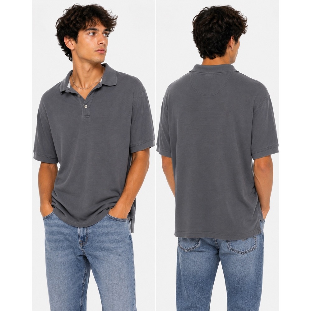 Ocean Pacific Polo Shirt Mens Large Grey Ribbed Cotton Short Sleeve Sun Faded OP